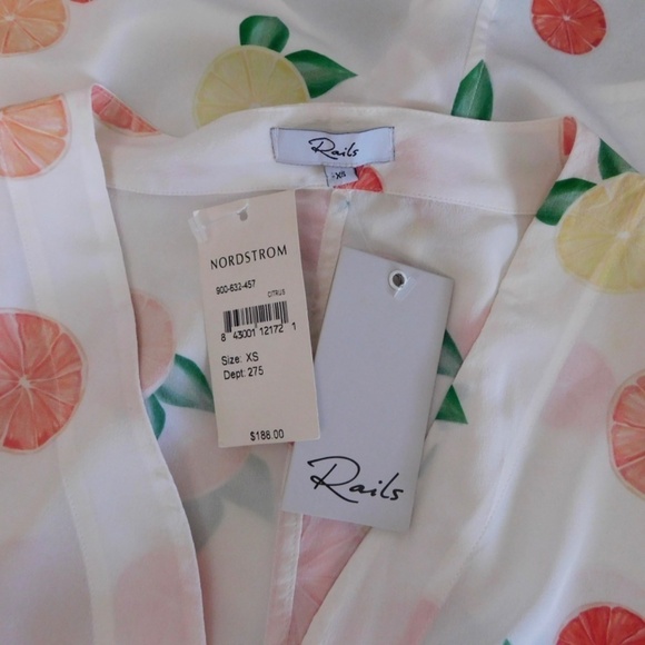 NWT!! RAILS Thea Citrus Print Silk Tie Front Top Blouse Button Down X-Small - Picture 12 of 16